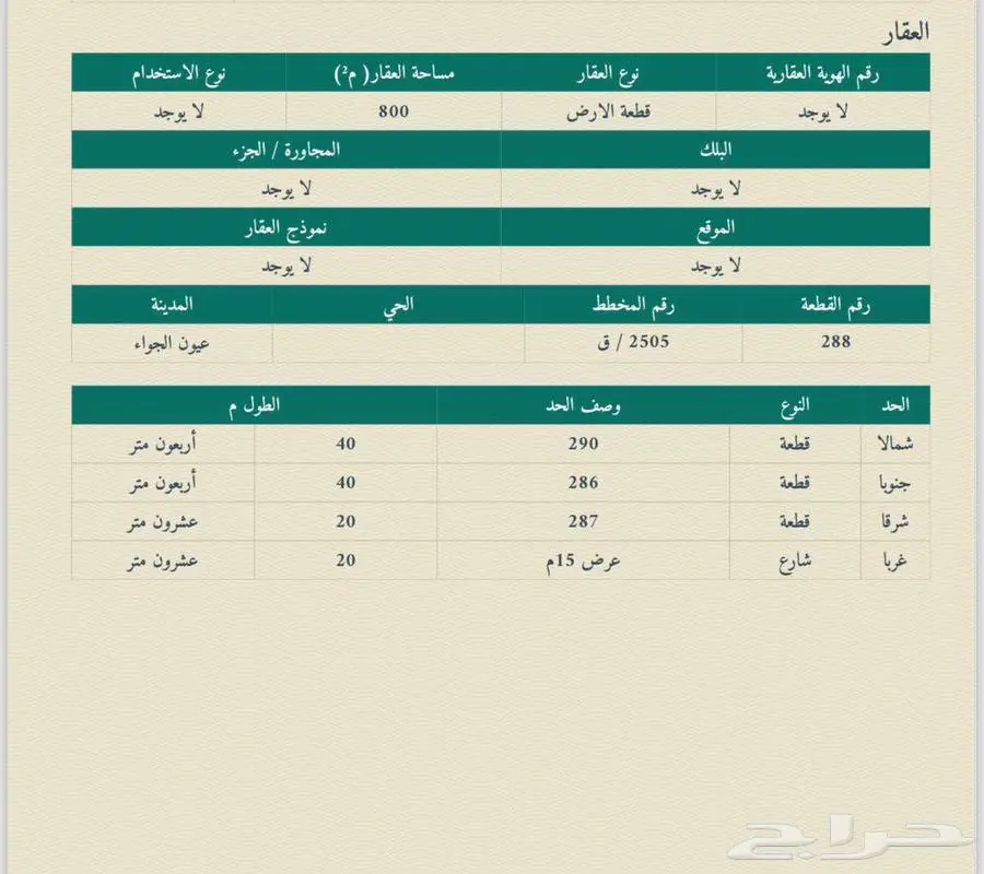 أرض للبيع عيون الجواء 0