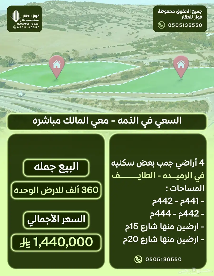 4 اراضي جنب بعض صك الكتروني افراغ فوري حي الرميده - الطايف 5