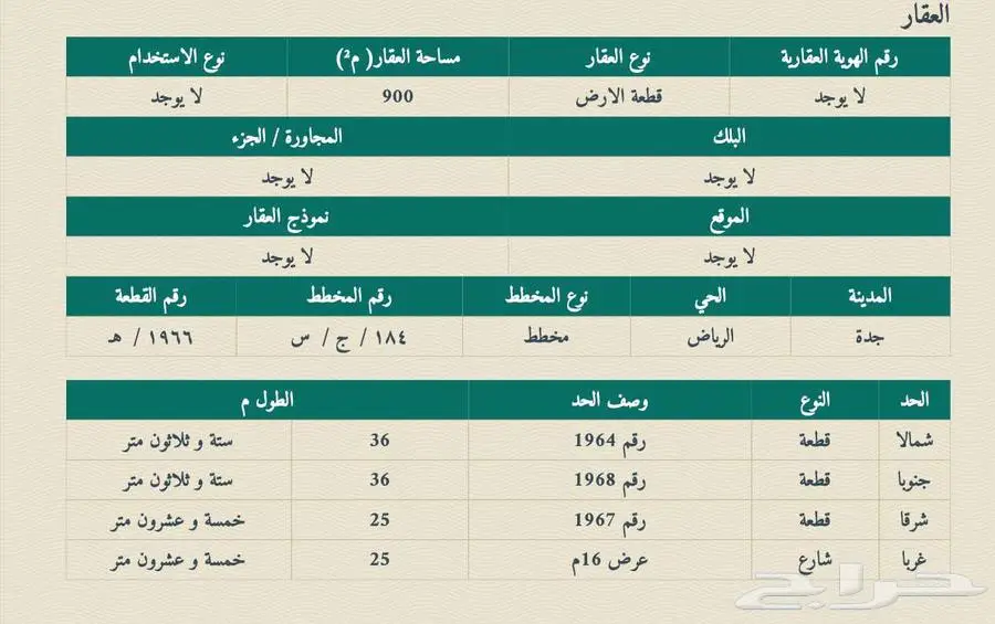 أرض للبيع في حي الرياض بمدينة جدة (ظهيرة شارع تجاري 52م) 1