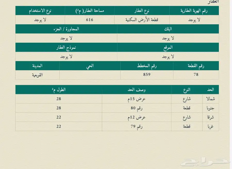 أرضين زوايا رأس بلك على 3 شوارع في القويعية مساحتها 1232 1