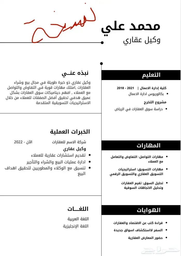 عمل سيرة ذاتية بإتقان واحترافية CV 1