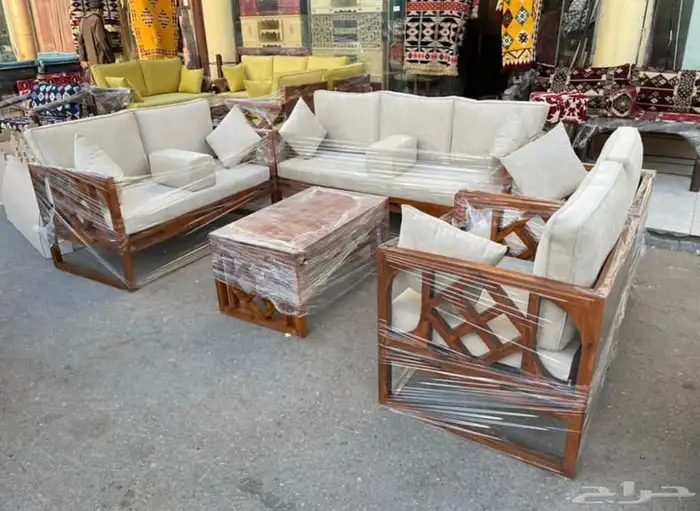 جلسة حدايق خارجية كراسي طاولات طقم كامل خشب حديد جاهز تفصيل 30
