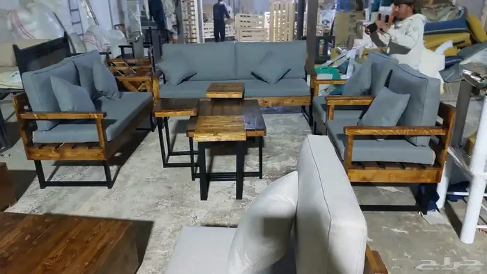 جلسة حدايق خارجية كراسي طاولات طقم كامل خشب حديد جاهز تفصيل 15