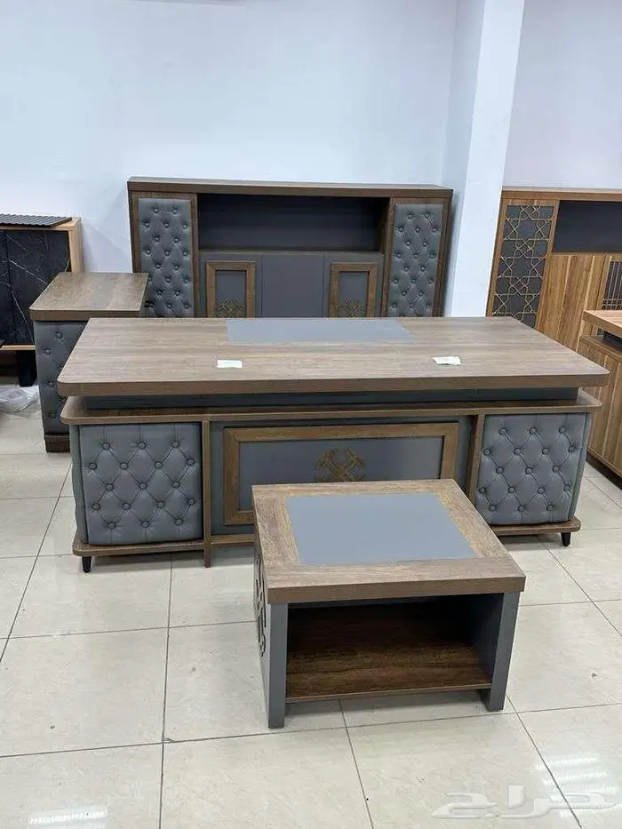 مكتب مدير طقم جلد اخضر و رصاصي مكاتب مودرن Office Furniture 7