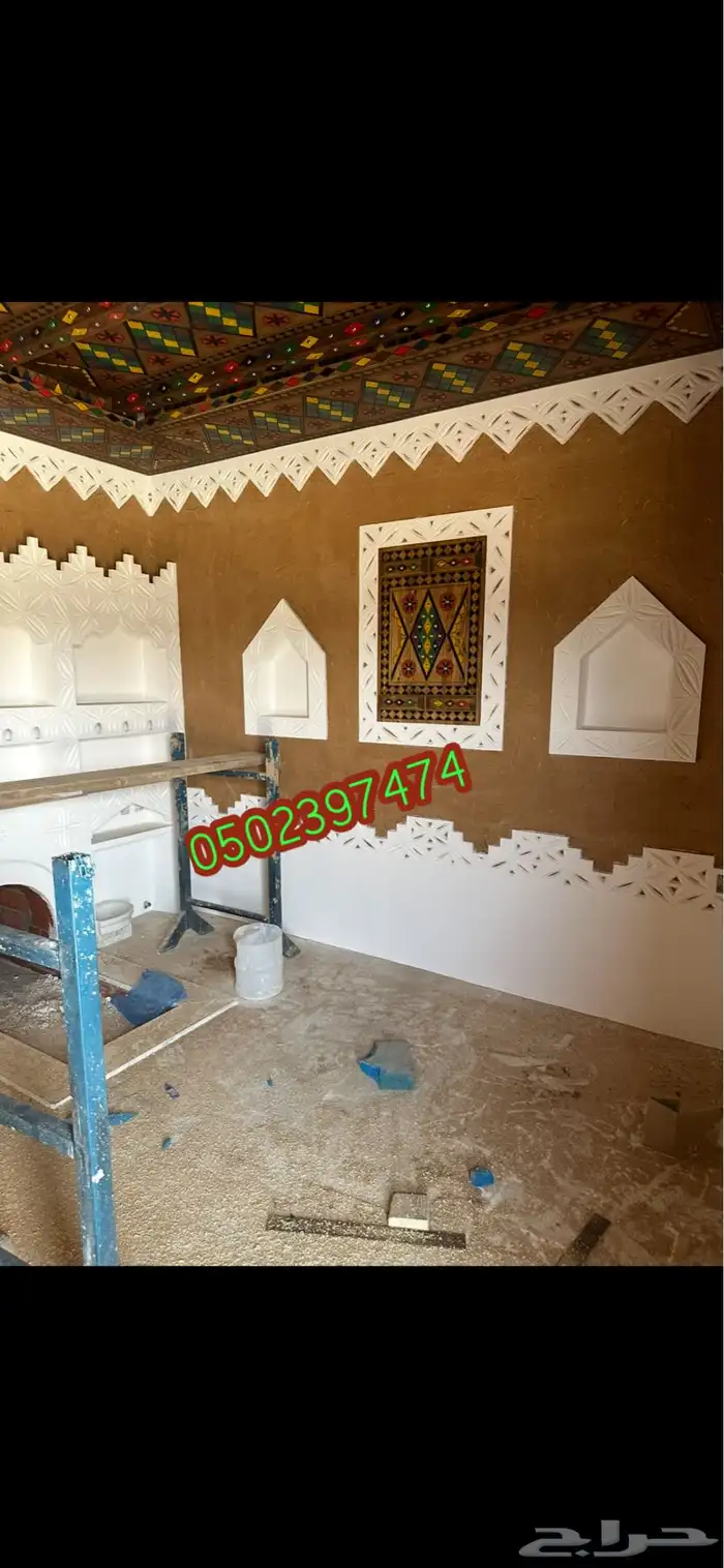 مجالس تراثية استراحات أعمال تراثية طين أسقف حجر عشوائي 12