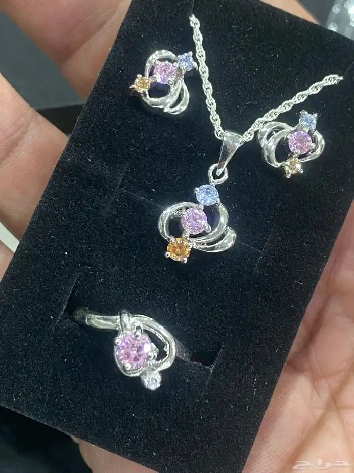 طقم فضة ناعم عيار 925 بفصوص زركون ملونة 0