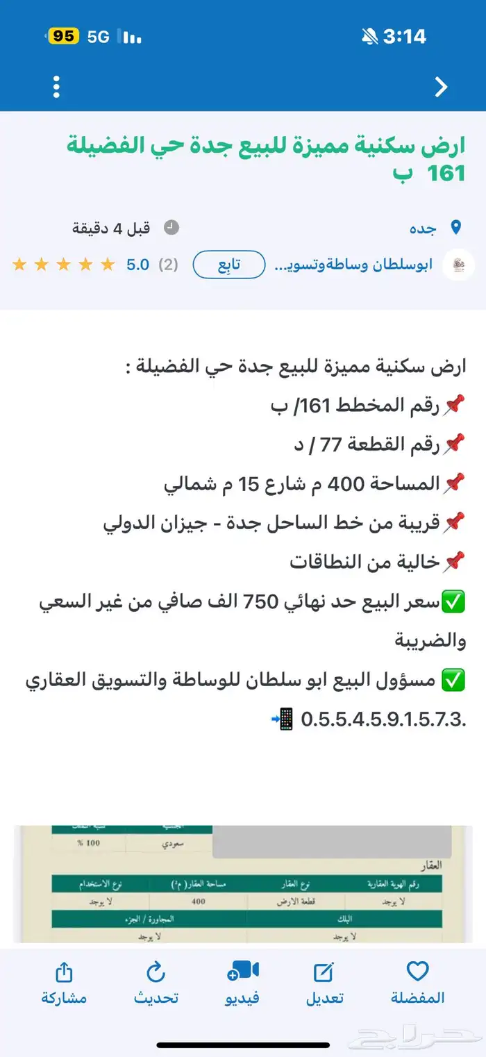ارض سكنية مميزة للبيع جدة حي الفضيلة 161   ب 6