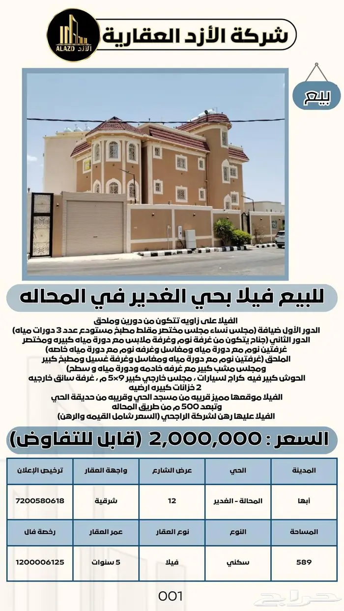 للبيع فيلا في المحالة - حي الغدير 1