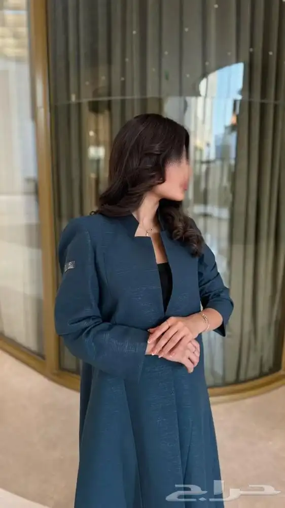 عبايه بليزر قماش كريب لمعه تركواز مقاس 54 5
