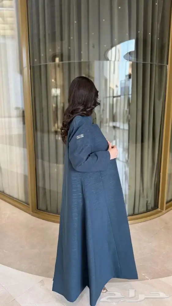 عبايه بليزر قماش كريب لمعه تركواز مقاس 54 4