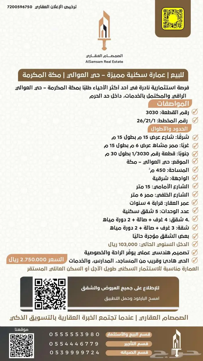 للبيع عمارة سكنية مميزة حي العوالي مكة المكرمة 1