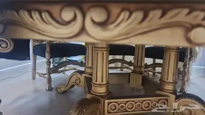 طاولة طعام (اللون ذهبي)_تصميم كلاسيك_8أشخاص_مع طاولة تقديم 2