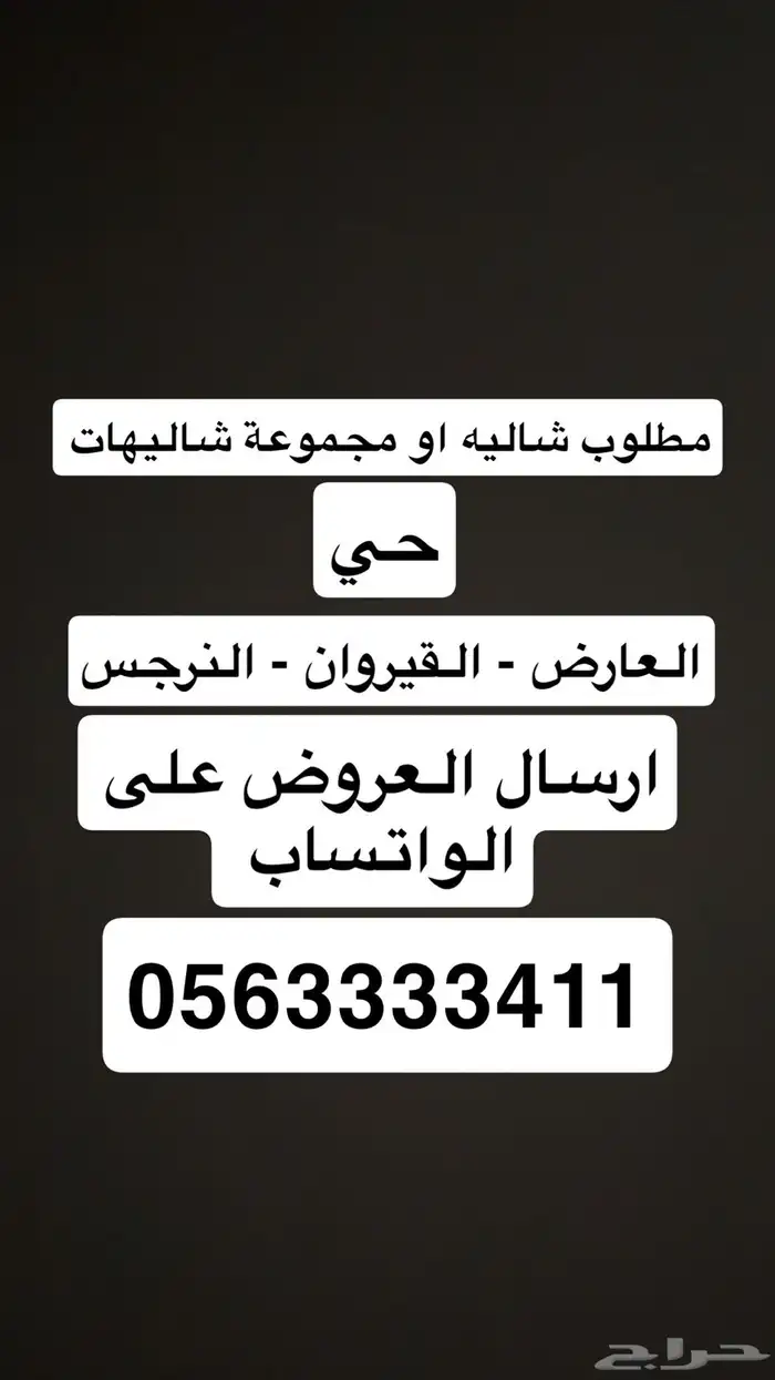 مطلوب شاليه او مجموعة شاليهات ( العارض النرجس القيروان ) 0