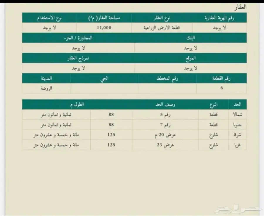 للبيع ارض مساحة 11 الف بصك زراعي حر 1