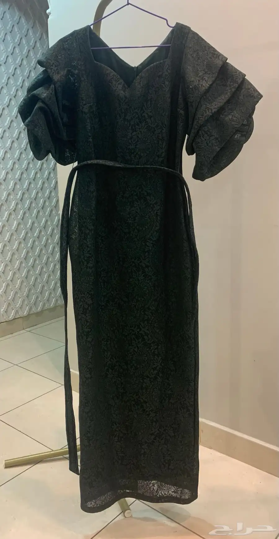 فستان مناسبات جميل اخضر زيتي دانتيل 1