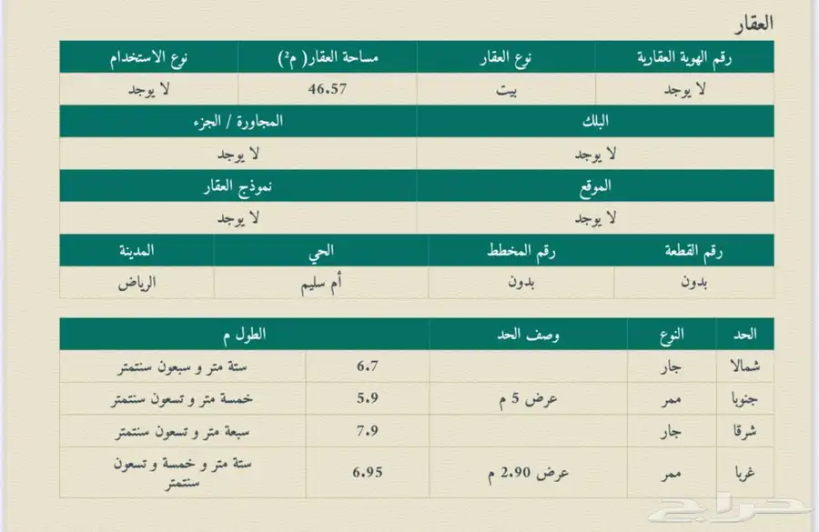 للبيع ( أرض زاوية ) مساحتها 46.57 م الشميسي أم سليم 3