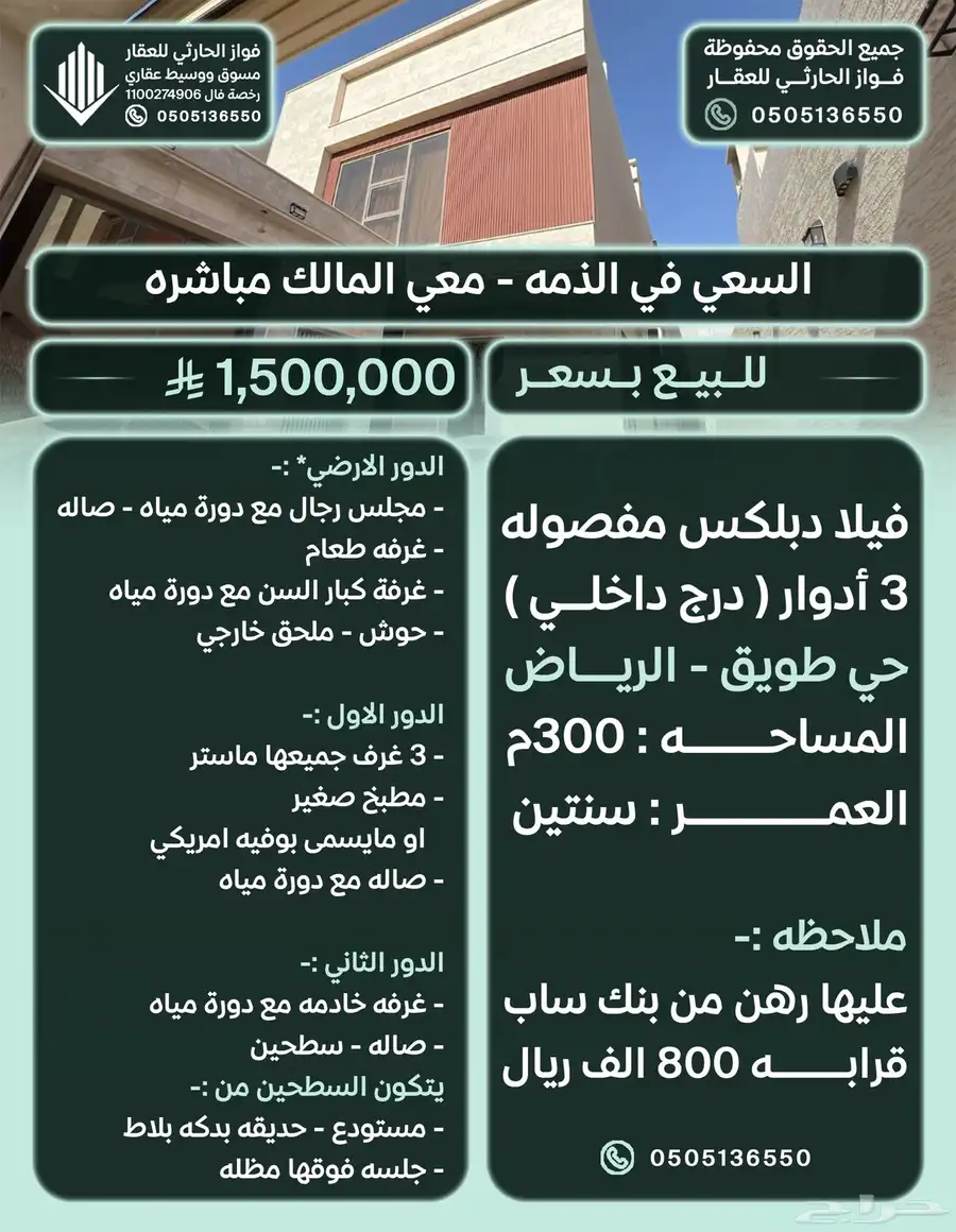 فيلا دبلكس مفصوله 3 أدوار درج داخلي - حي طويق - الرياض 0