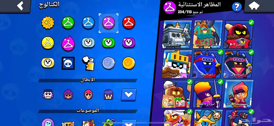 حساب براول ستارز قوي مرة ونادره وكثير الاسكنات 8