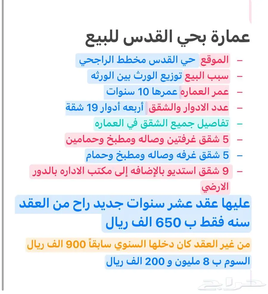 عمارة حي القدس شقق مفروشة للبيع 1