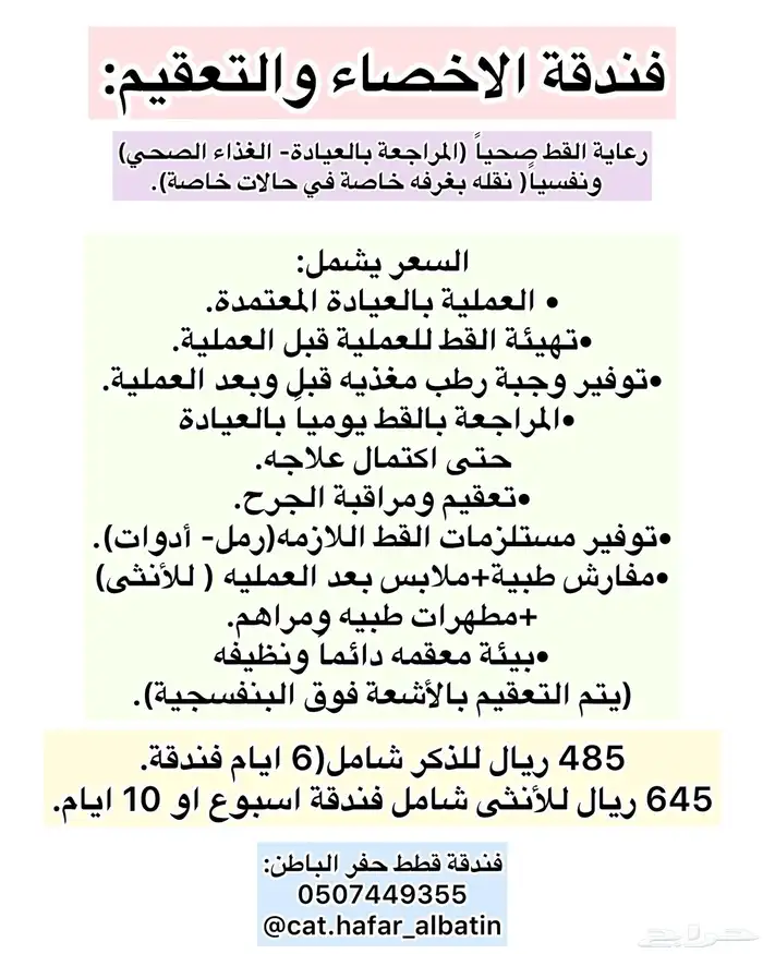 فندقة قطط شامل رمل وداري فود مجاني- عمليات تعقيم-تطعيم 3