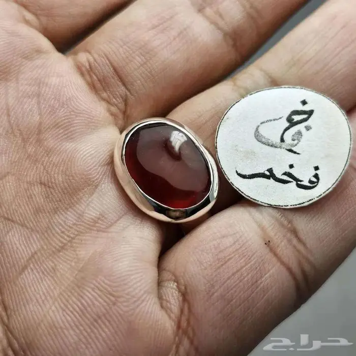 خاتم ملكي فضه فخم حجر عقيق يماني طبيعي احمر فيمتو شفافيه 1