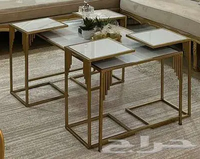 طقم طاولات خدمة (ذهبي وأبيض) 2