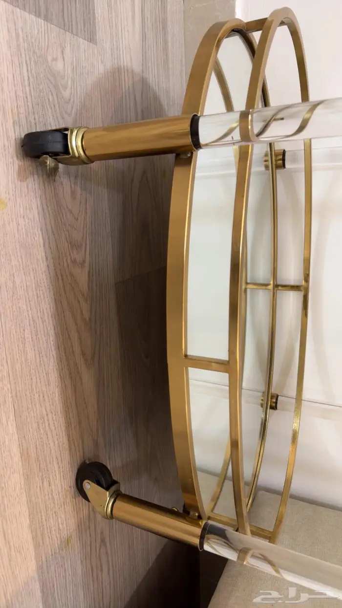 عربة تقديم حديد ذهبي وزجاج 0