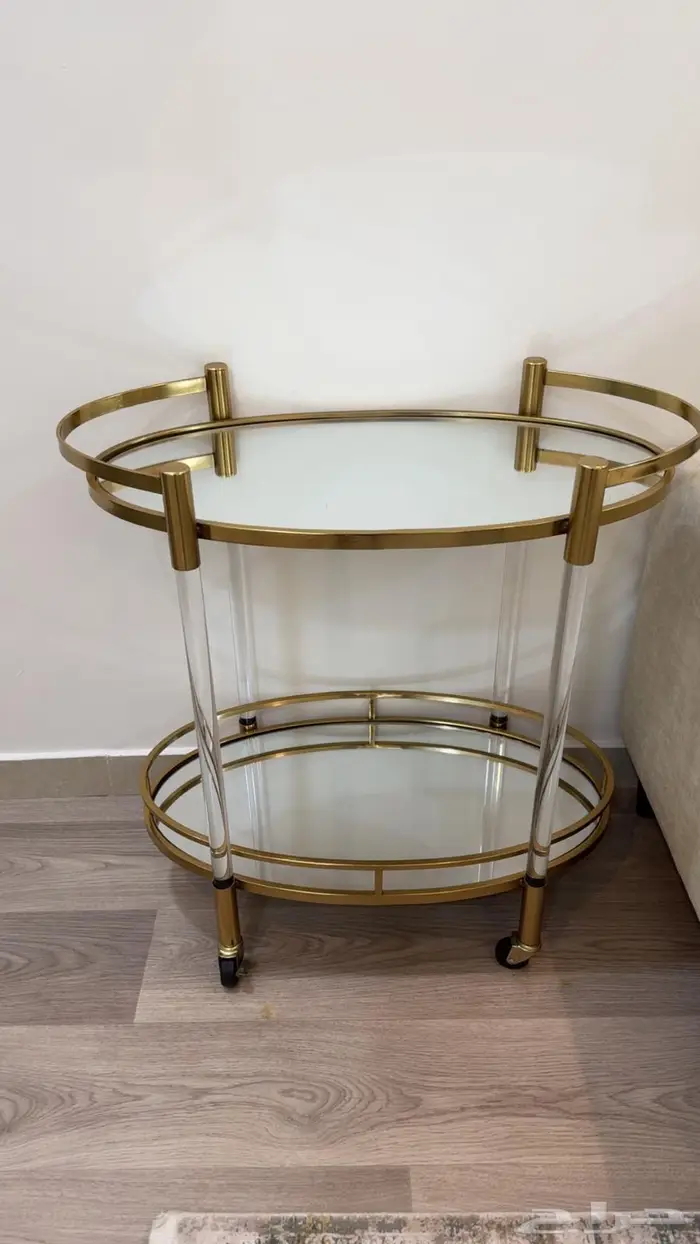 عربة تقديم حديد ذهبي وزجاج 1