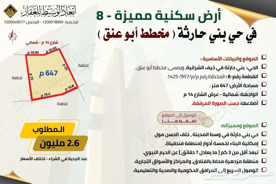 ارض سكنية في مخطط ابو عنق 1