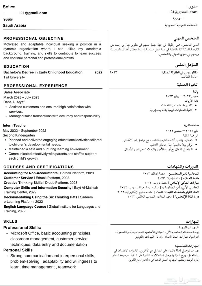 تصميم سيرة ذاتية بصيغة ATS - سيرة ذاتية عربي و انجليزي- CV 3