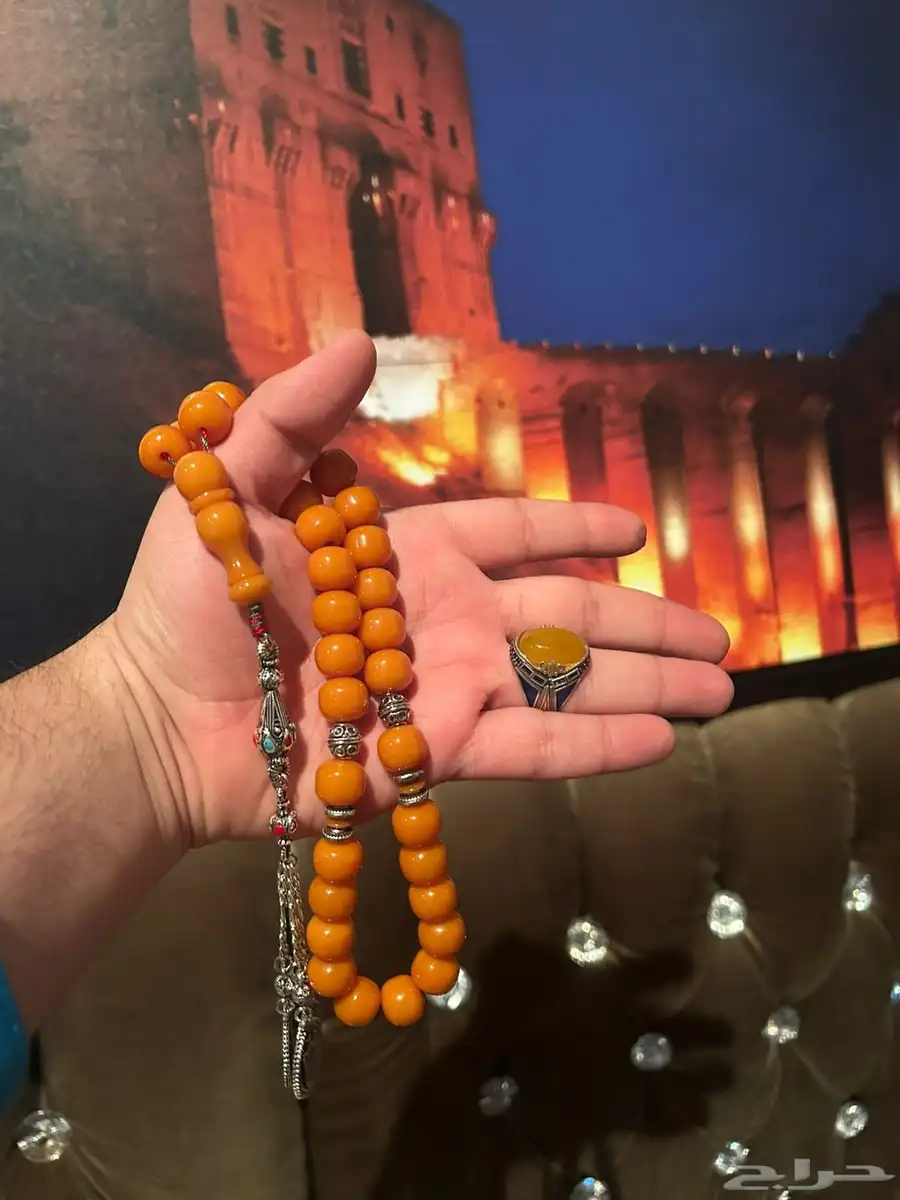 مسباح مسكي طقم خواتم فضه سبح احجار كريمة اكسسوارات 1