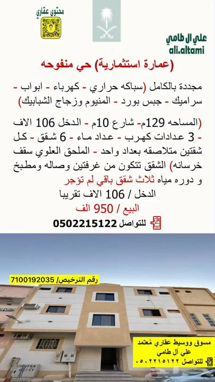 (عمارة أستثمارية) حي منفوحة 0
