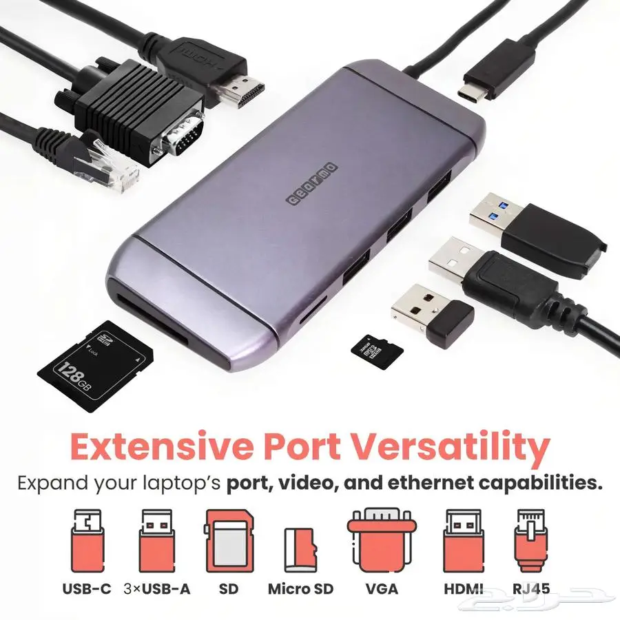 محول USB-C متعدد 9 منافذ يدعم 4K وشحن 100 واط 0