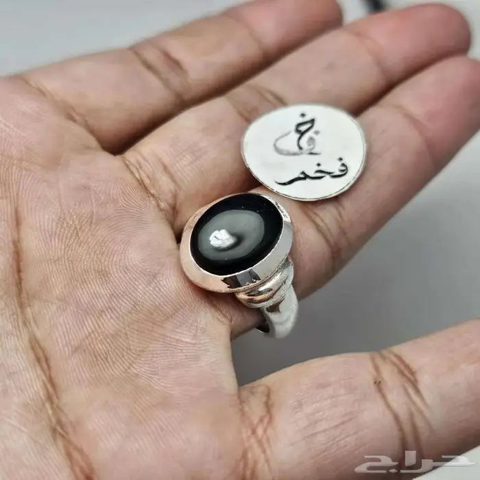 خاتم عقيق ملكي فخم حجر عقيق اسود مميز 2