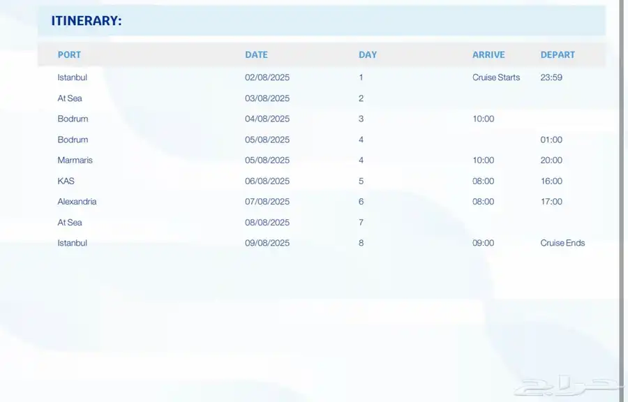 رحلة أرويا cruise من اسطنبول index
