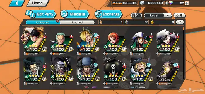 حساب ون بيس باونتي رش ( one piece bounty rush )للبيع مو بدل 5