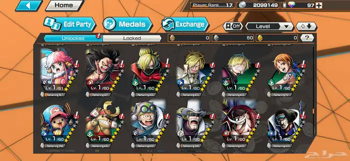 حساب ون بيس باونتي رش ( one piece bounty rush )للبيع مو بدل 19