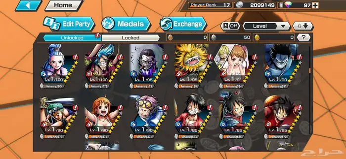 حساب ون بيس باونتي رش ( one piece bounty rush )للبيع مو بدل 10