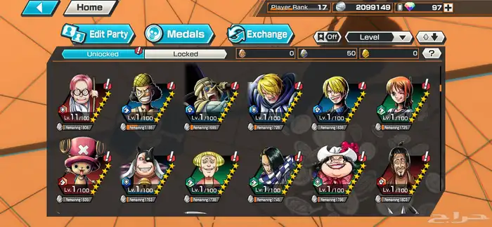 حساب ون بيس باونتي رش ( one piece bounty rush )للبيع مو بدل 8