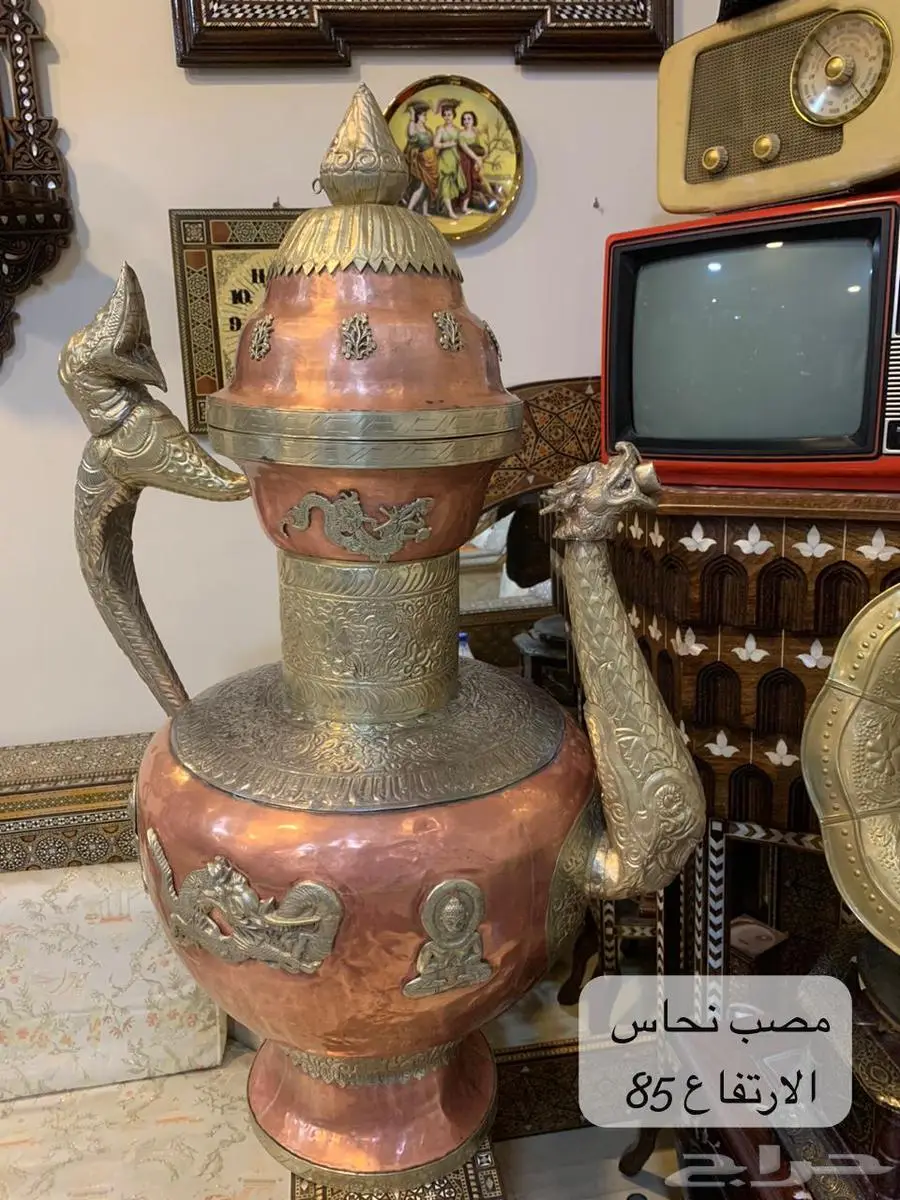 طقم دمشقي مطعم بالصدف وطقم طاولات مغربي نحاس انتيك يدوي 14