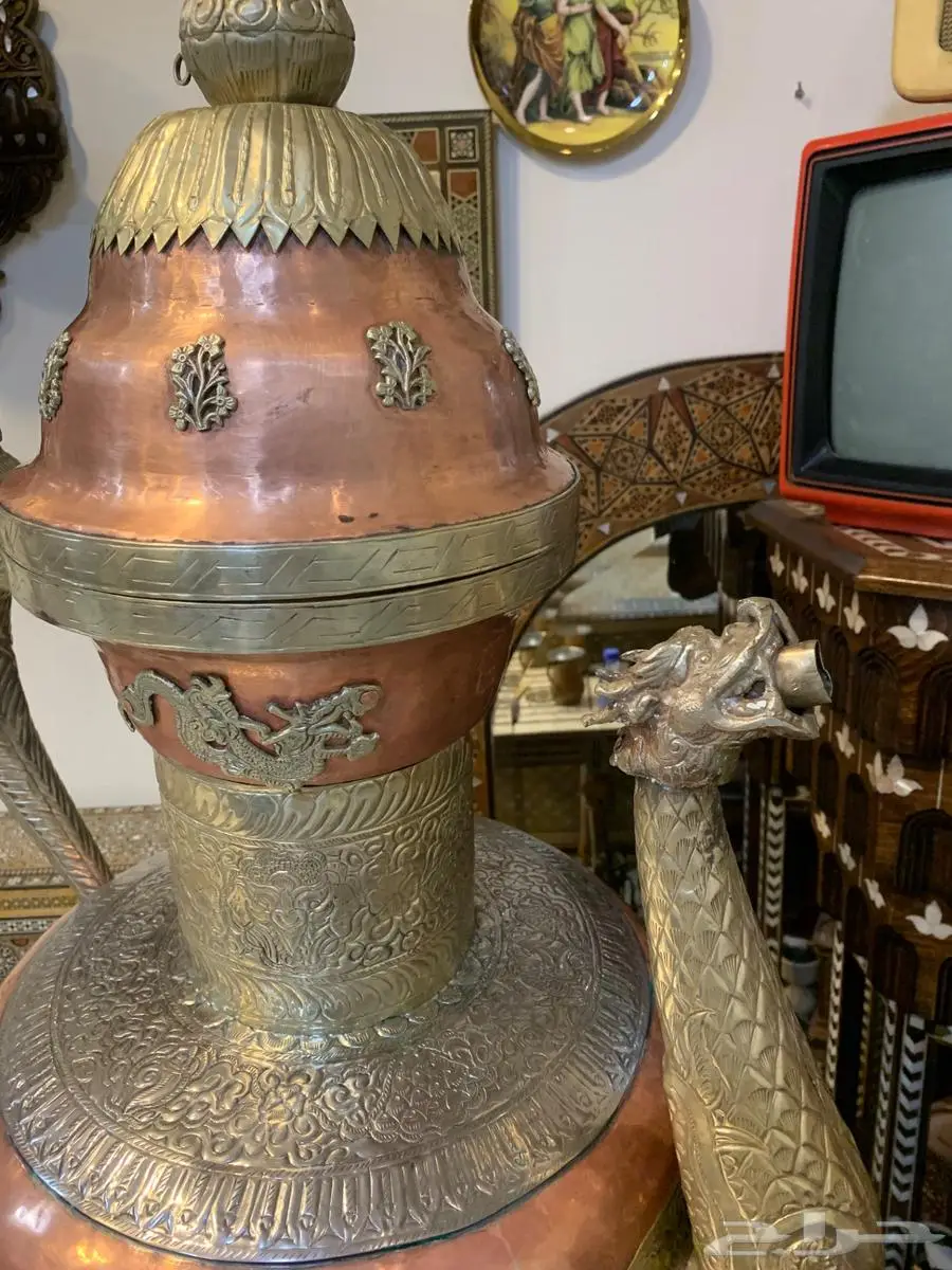 طقم دمشقي مطعم بالصدف وطقم طاولات مغربي نحاس انتيك يدوي 15