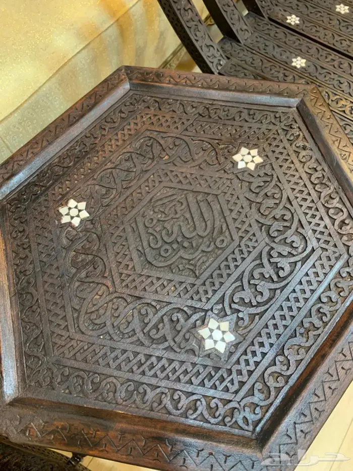 طقم دمشقي مطعم بالصدف وطقم طاولات مغربي نحاس انتيك يدوي 6