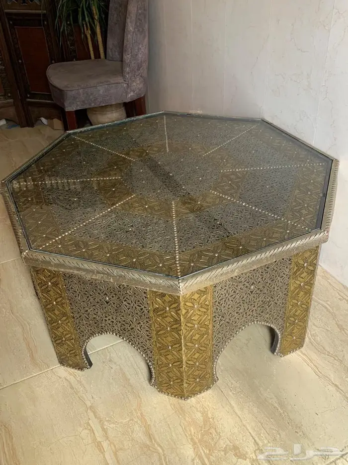 طقم دمشقي مطعم بالصدف وطقم طاولات مغربي نحاس انتيك يدوي 20