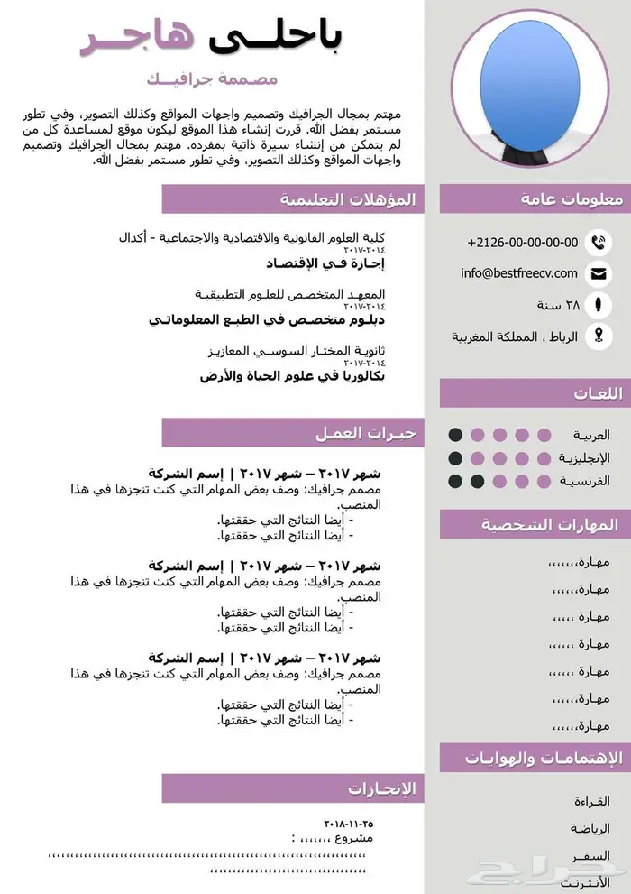 تصميم سيرة ذاتية باللغة العربية باحتراف 6