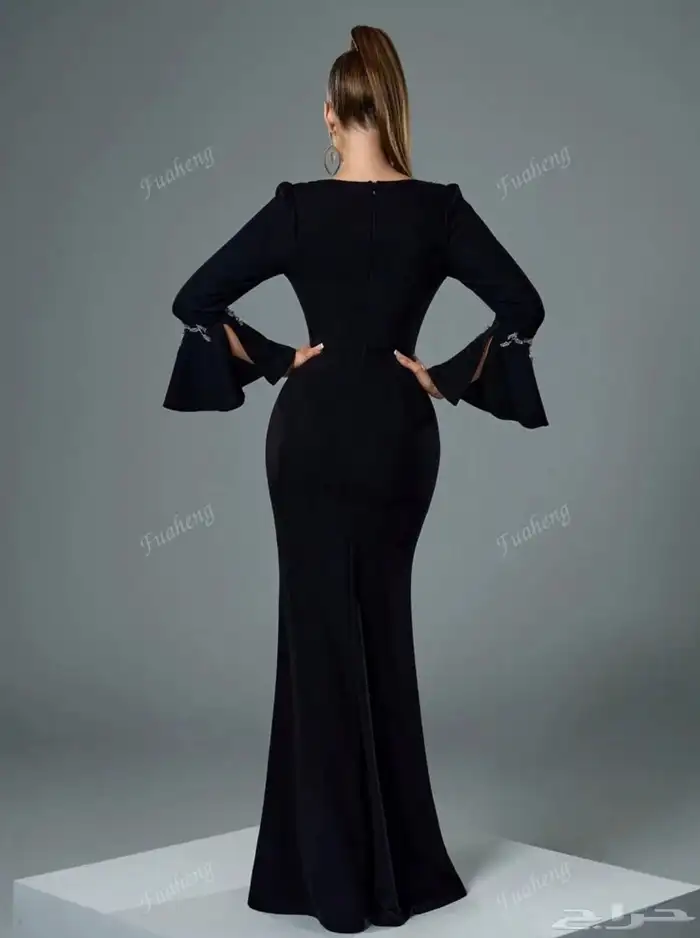 فستان اسود ممتد بسيط خامه ممتازه 0