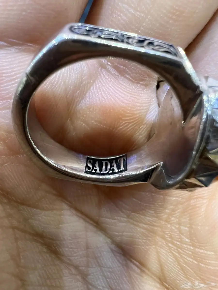خاتم عقيق يماني مشمشي منقوش (لبيك يا حسين) جديد فضة ثقيل 8