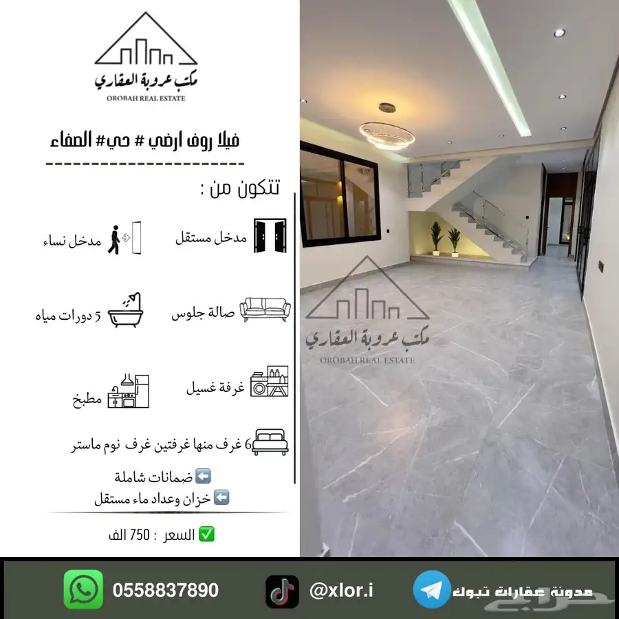 للبيع فيلا روف ارضي تمليك تبوك حي الصفا 0