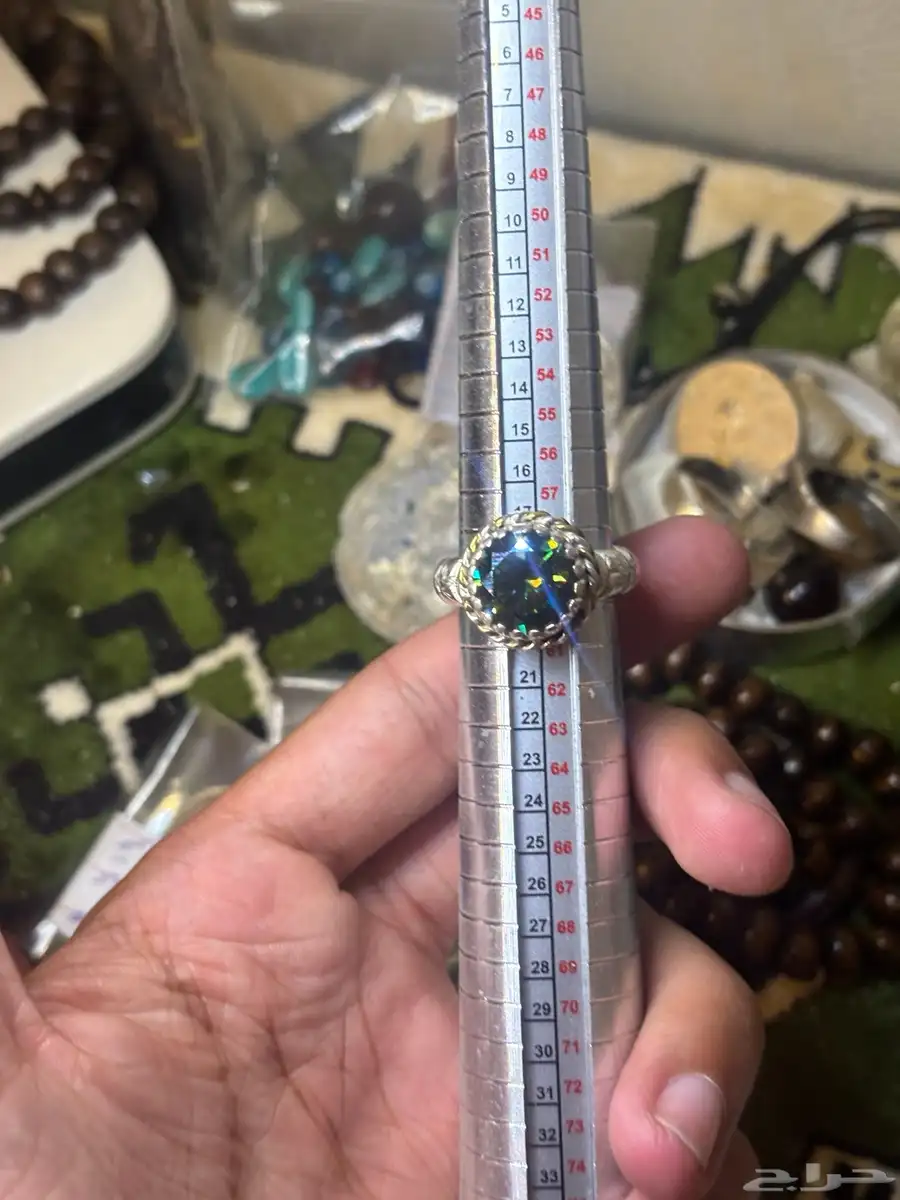 خاتم فضه عيار 950 موزونايت طبيعي صلابة الألماس نوادر 5