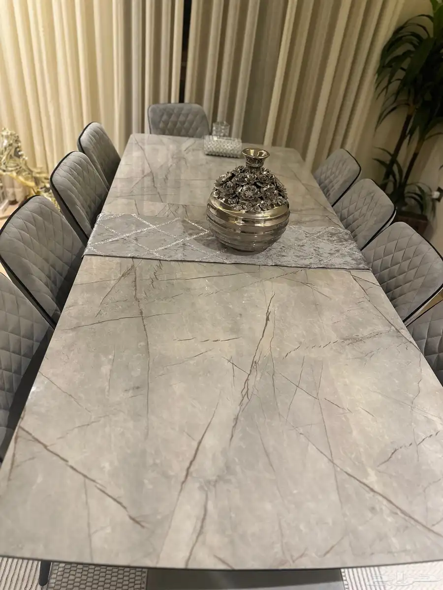 طاولة سفرة رمادي جديدة وفخمة dining table grey 7