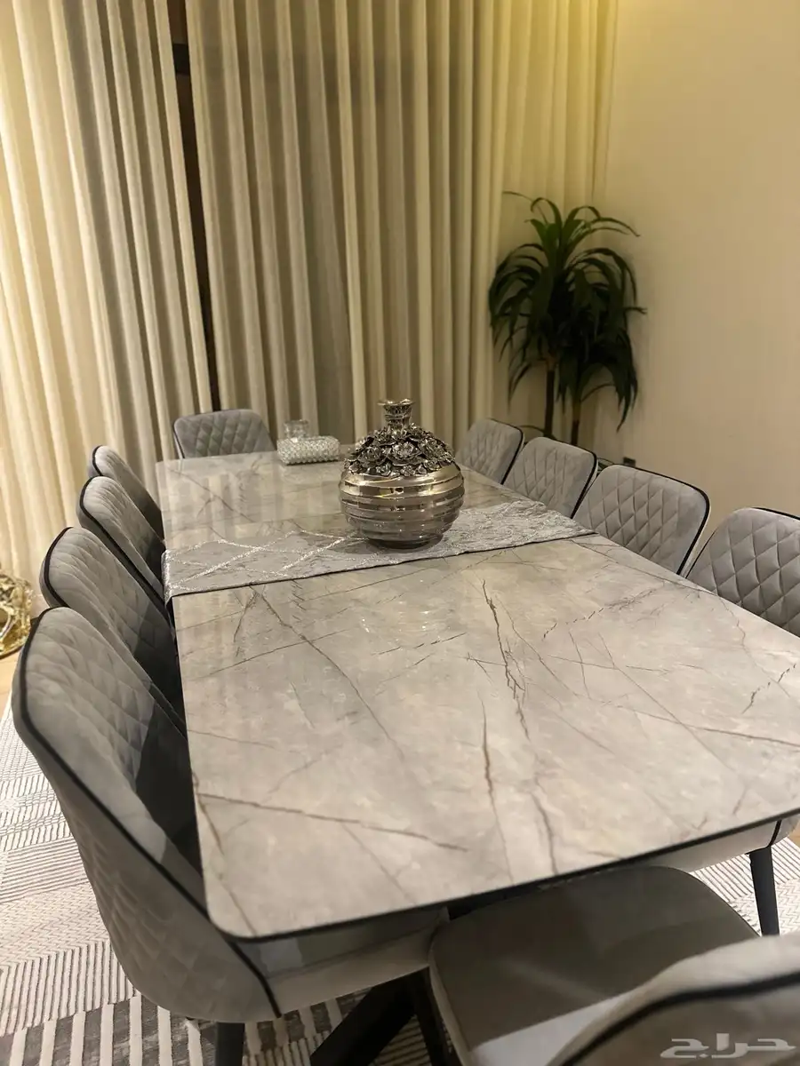 طاولة سفرة رمادي جديدة وفخمة dining table grey 6